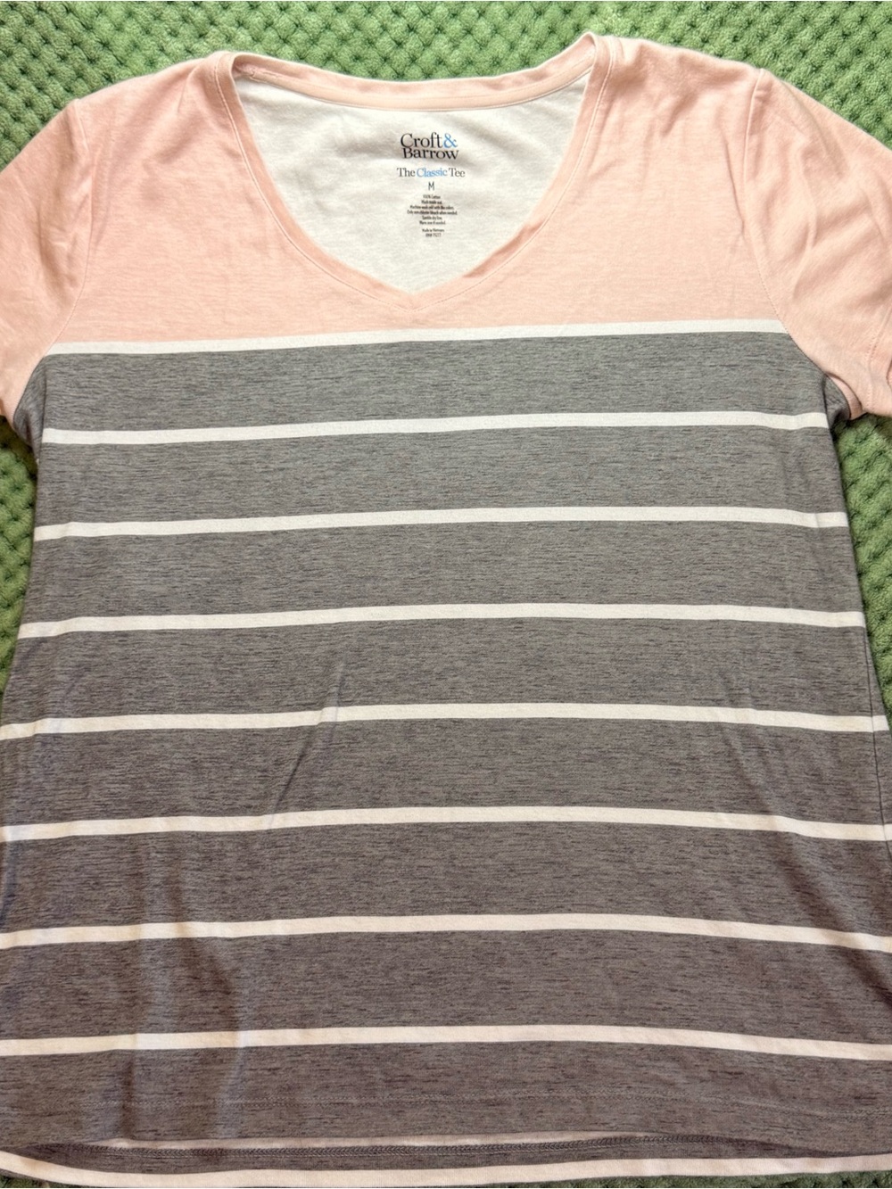croft & barrow Pink and Gray Striped Short Sleeve Tee